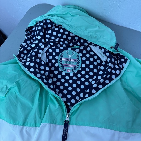 Jadelynn Brooke Women's Medium Hooded Rain Windbreaker Jacket Green Navy - Picture 11 of 15